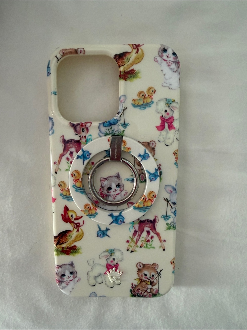 Velvet caviar 16pro max Vintage Animal Print Phone Case with Ring Holder - White